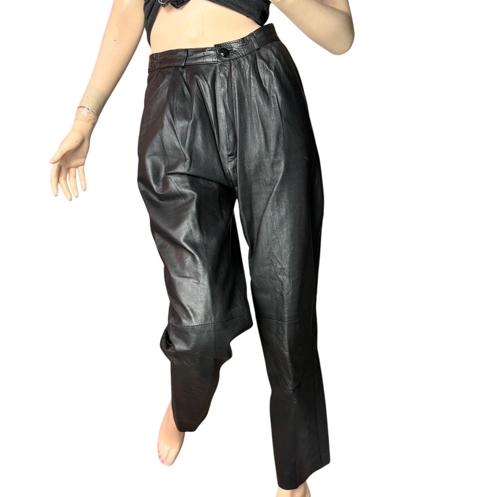 Vintage Echtes Leder Black Leather Pants High Waist Zip Up Old Money‎ Gothcore S